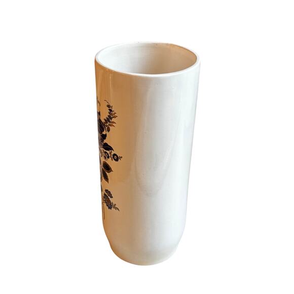 Vintage porcelain cylinder vase cobalt blue floral gold highlights hobbyist - Picture 2 of 10